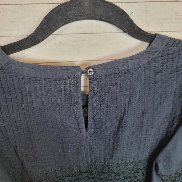 DENIM & SUPPLY NAVY BLIE SHORT SLEEVE TIERED RUFFLE TOP, SZ MEDIUM - Picture 6 of 7